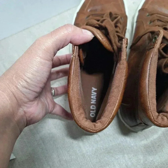 Old Navy Mens High Top Sneaker Cognac Shoes 8 Brown Upper Leather Lace Up 1994 - Picture 11 of 16